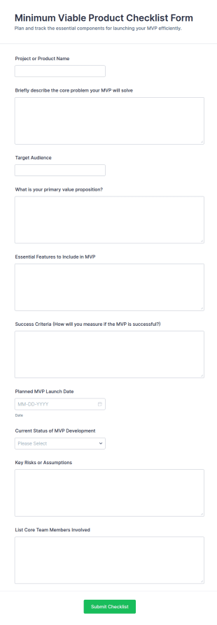 Minimum Viable Product Checklist Form Template
