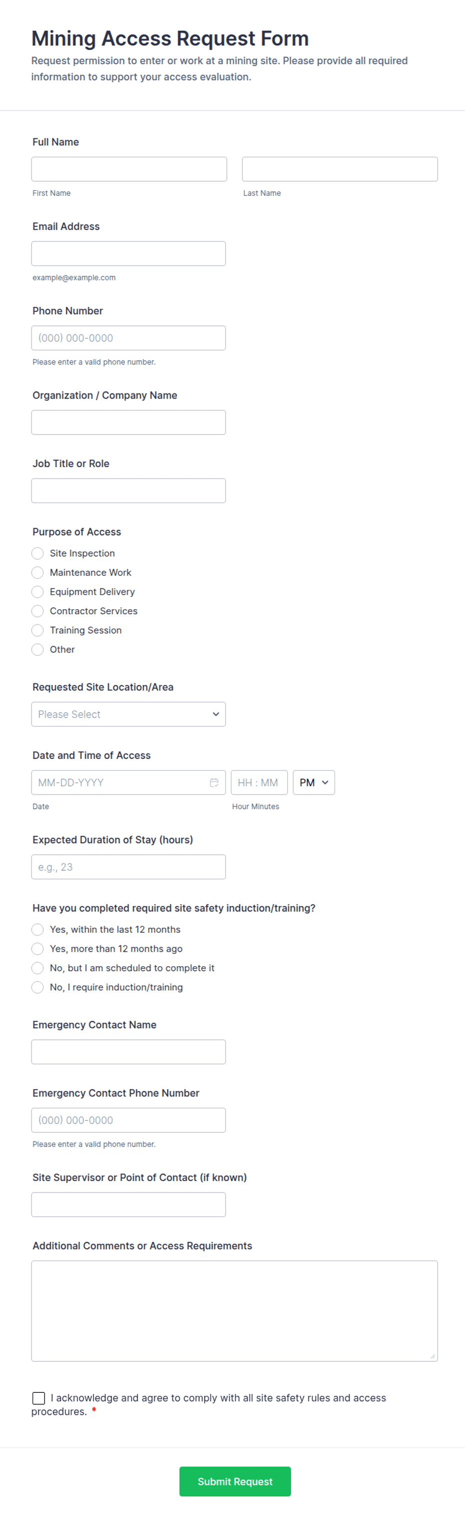 Mining Access Request Form Template | Jotform