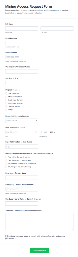 Mining Access Request Form Template