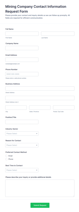Mining Company Contact Information Request Form Template