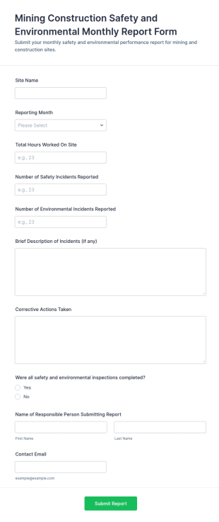 Mining Construction Safety And Environmental Monthly Report Form Template