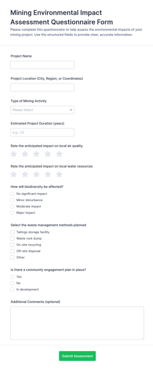 Mining Environmental Impact Assessment Questionnaire Form Template