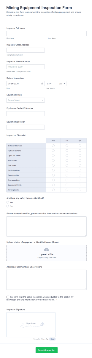Mining Equipment Inspection Form Template