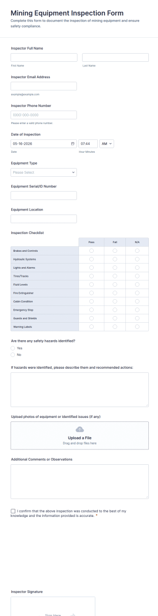Mining Equipment Inspection Form Template