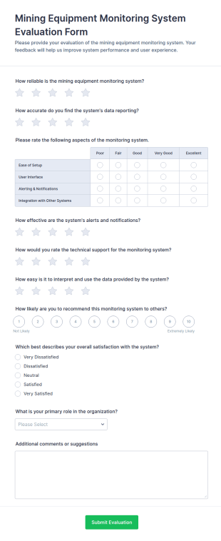 Mining Equipment Monitoring System Evaluation Form Template
