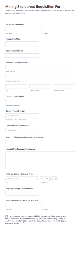 Mining Explosives Requisition Form Template