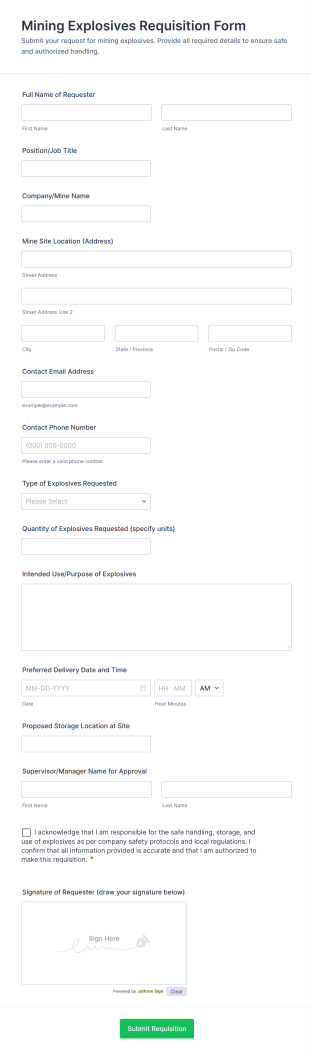 Mining Explosives Requisition Form Template