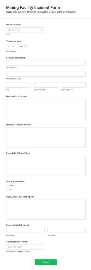 Mining Facility Incident Form Template