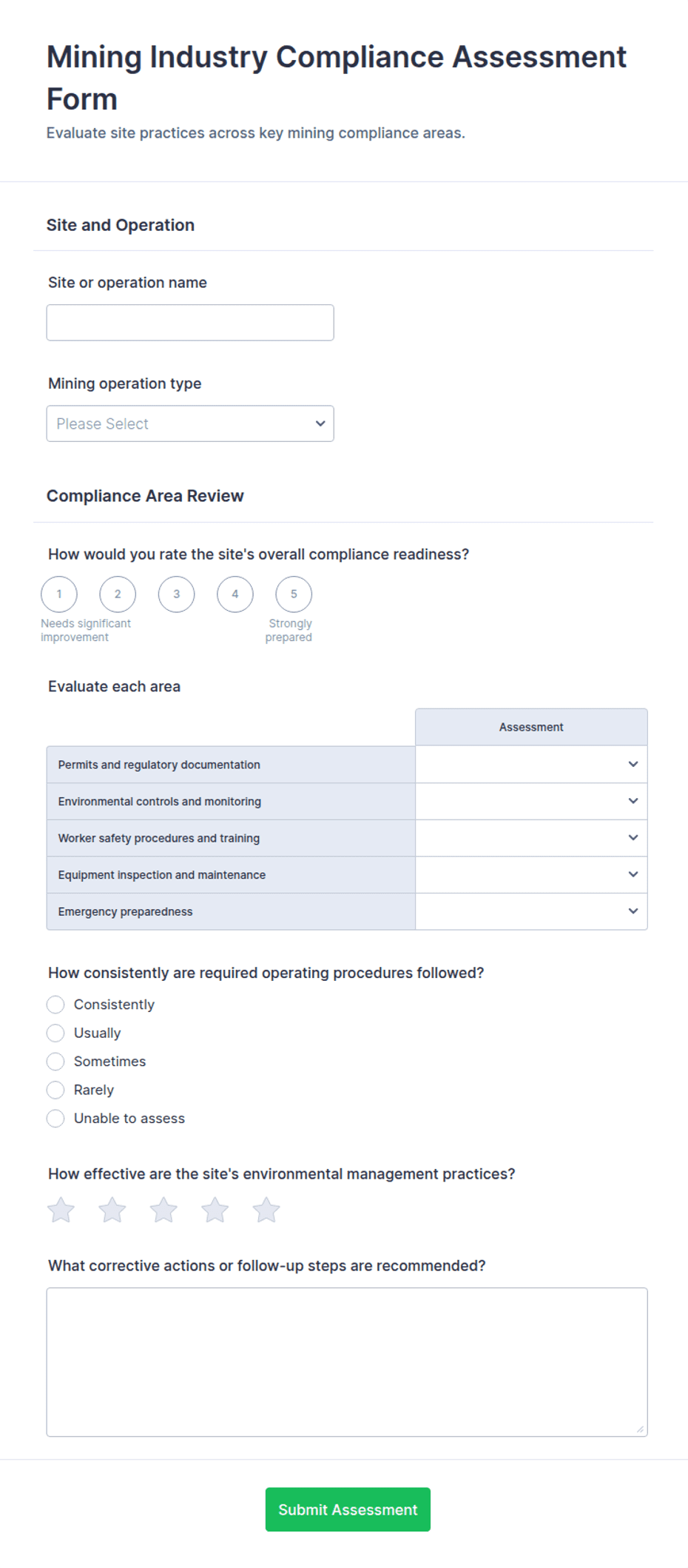 Mining Industry Compliance Assessment Form Template | Jotform