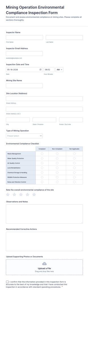 Mining Operation Environmental Compliance Inspection Form Template