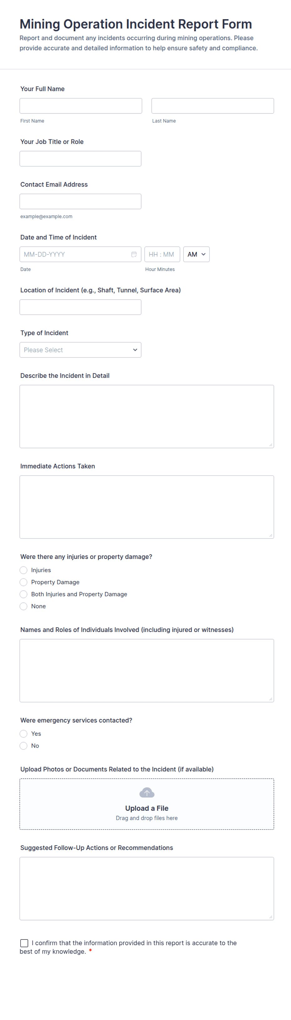 Mining Operation Incident Report Form Template | Jotform