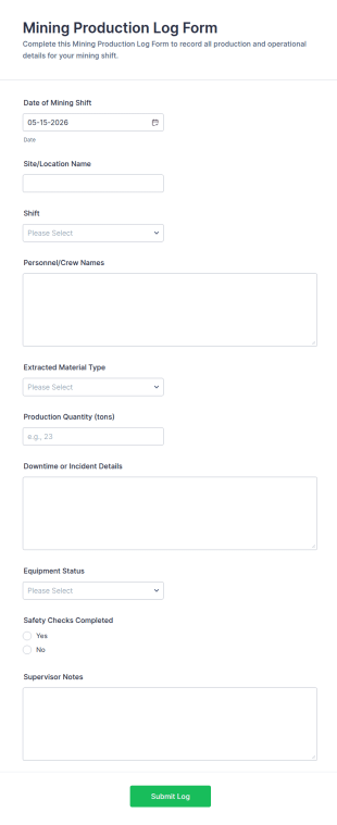 Mining Production Log Form Template