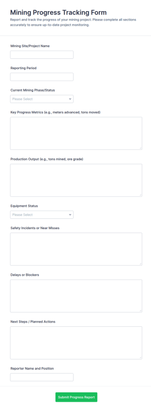 Mining Progress Tracking Form Template