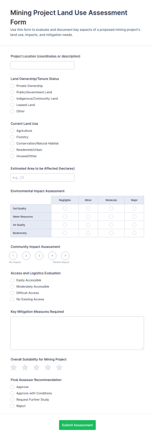 Mining Project Land Use Assessment Form Template