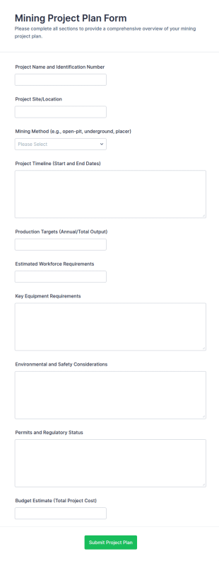 Mining Project Plan Form Template