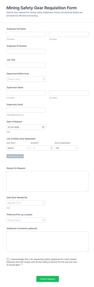 Mining Safety Gear Requisition Form Template