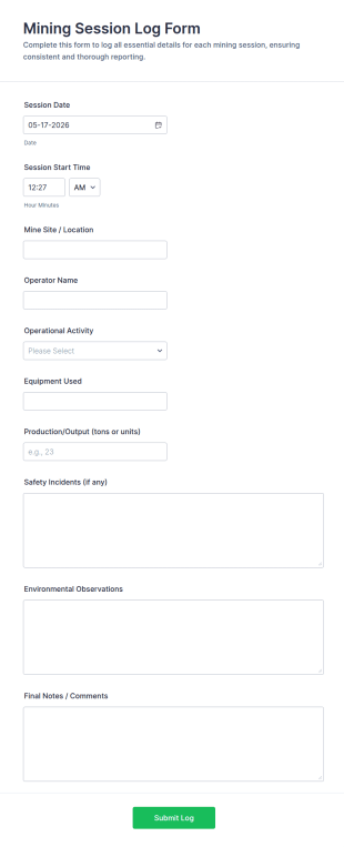 Mining Session Log Form Template