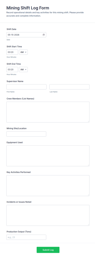 Mining Shift Log Form Template