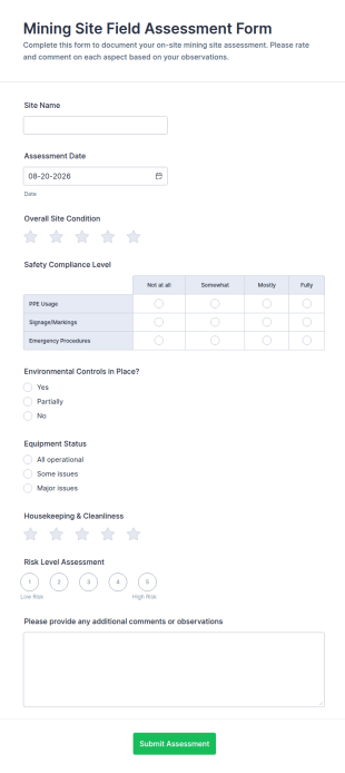 Mining Site Field Assessment Form Template