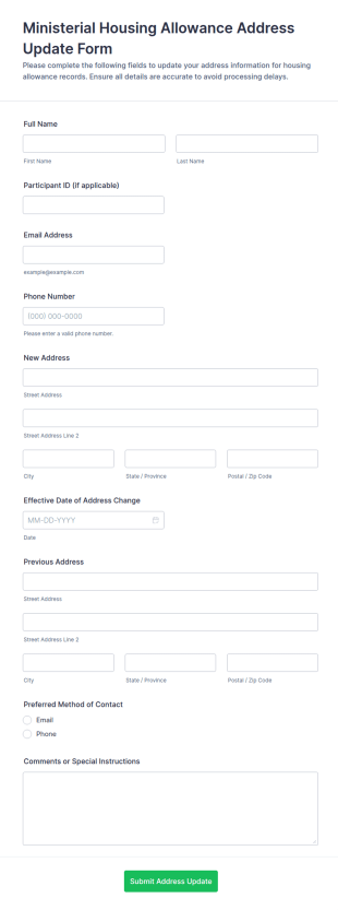 Ministerial Housing Allowance Address Update Form Template