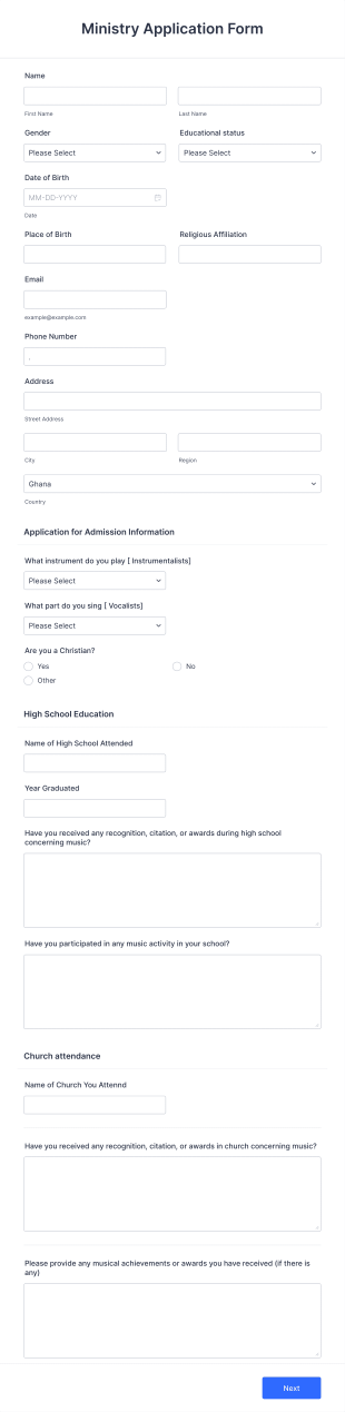 Ministry Application Form Template