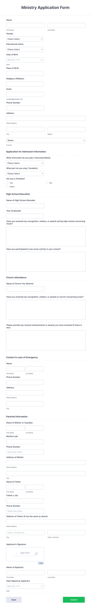 Ministry Application Form Template