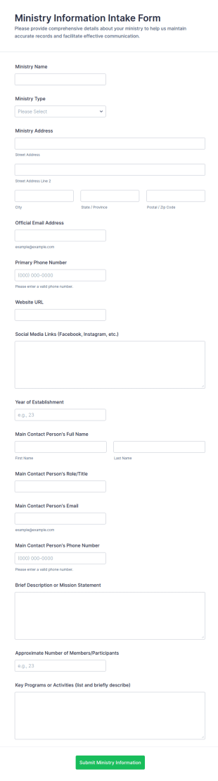 Ministry Information Intake Form Template