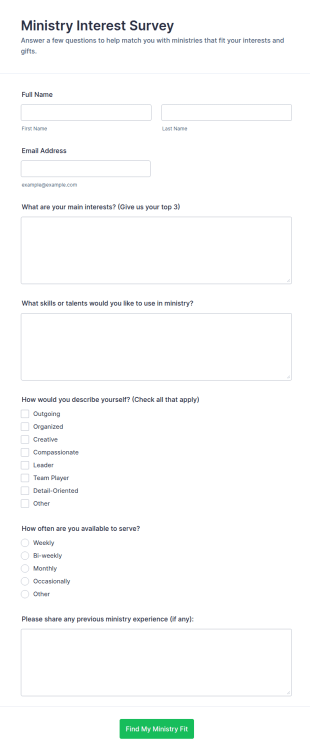 Ministry Interest Survey Form Template