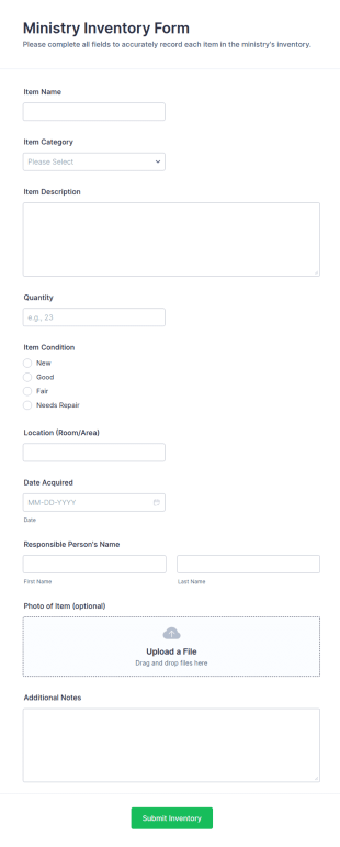 Ministry Inventory Form Template