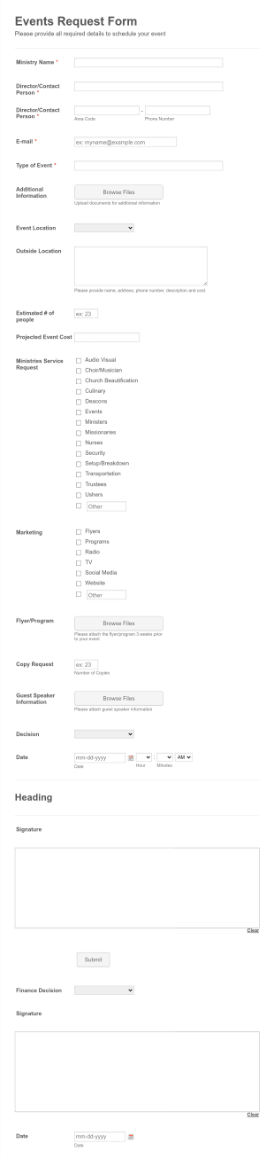 Ministry Of Operations Event Request Form Template