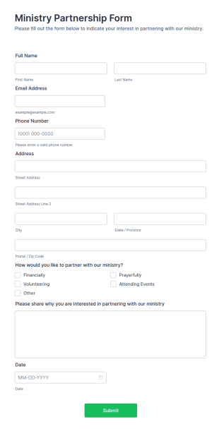 Ministry Partnership Form Template