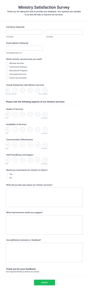 Ministry Satisfaction Survey Form Template