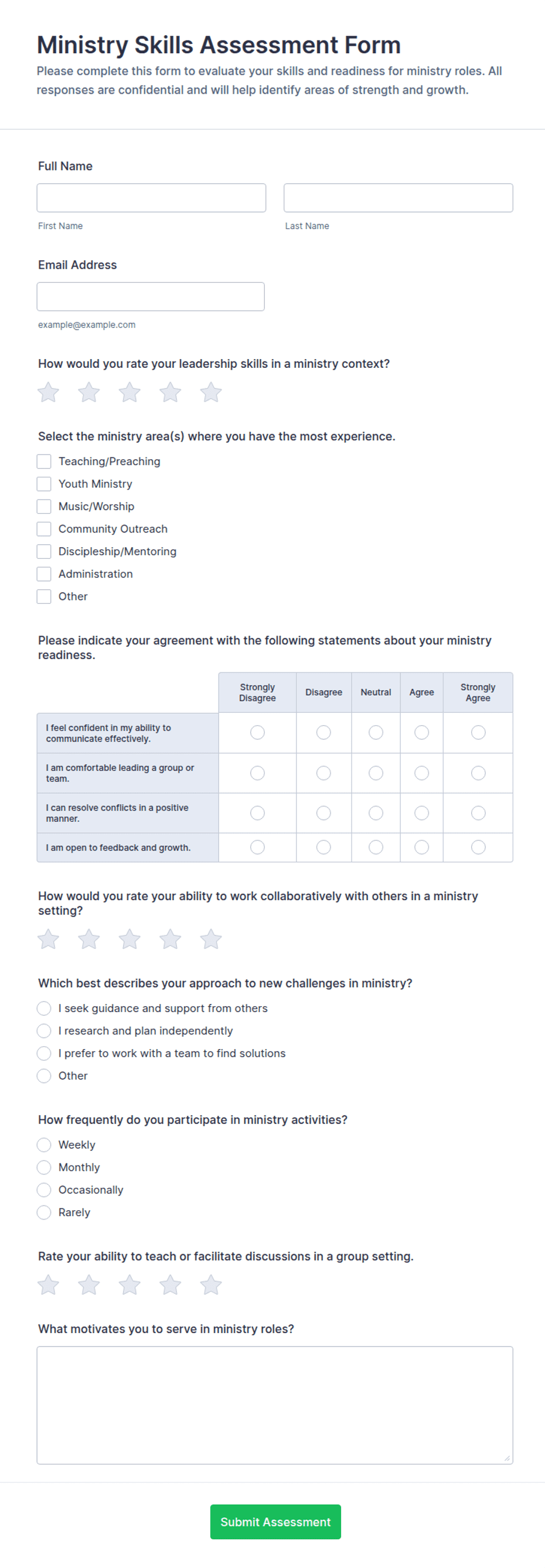 Ministry Skills Assessment Form Template | Jotform