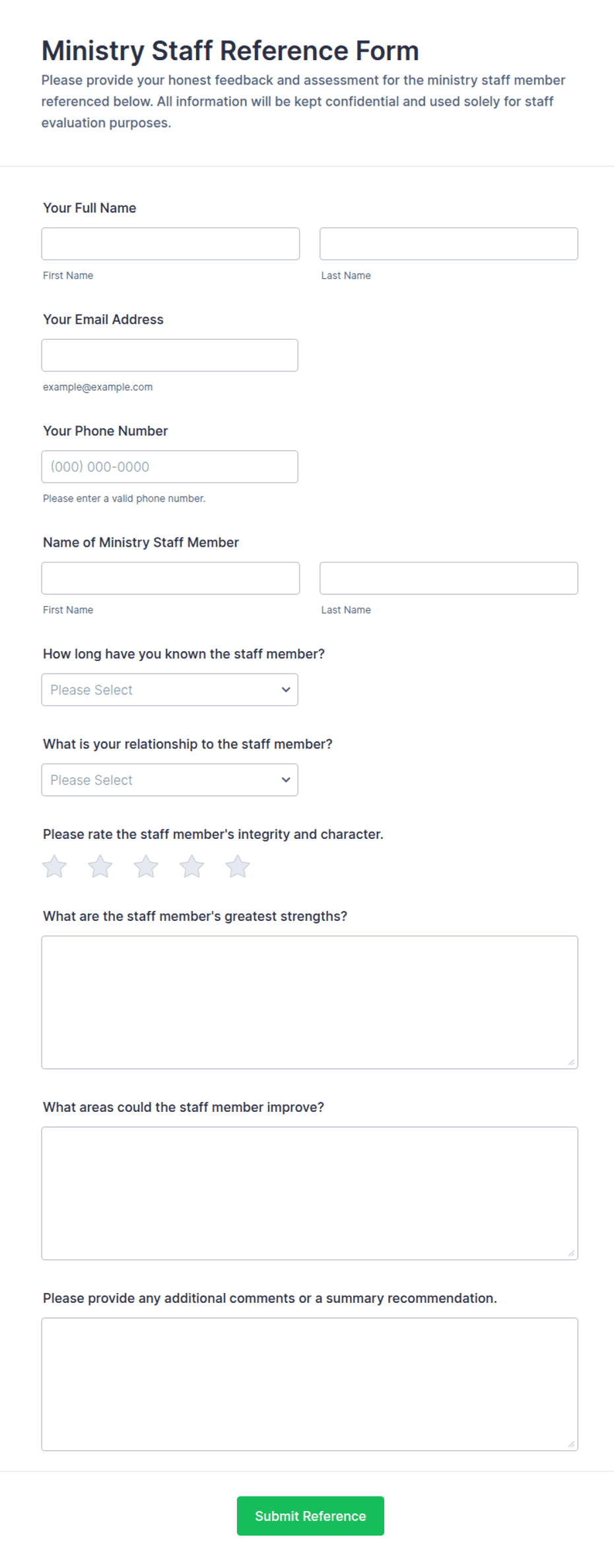 Ministry Staff Reference Form Template | Jotform