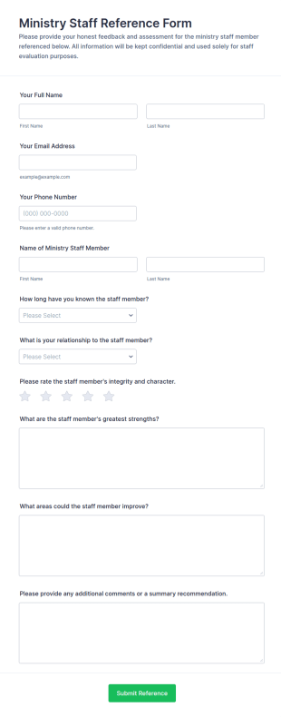 Ministry Staff Reference Form Template