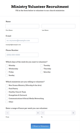 Ministry Volunteer Recruitment Form Template