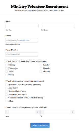 Ministry Volunteer Recruitment Form Template