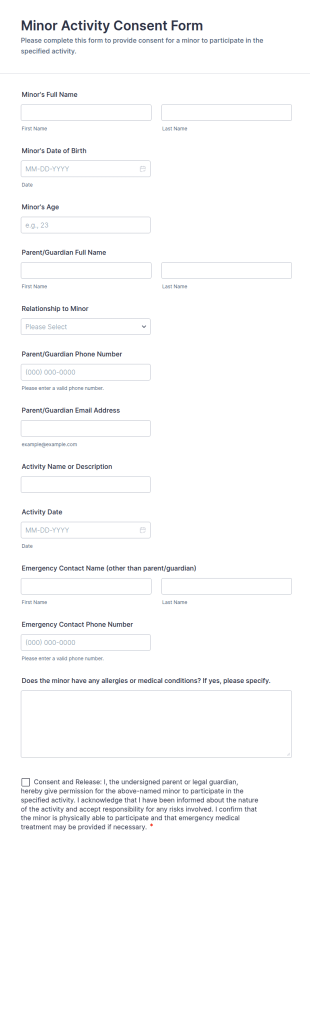 Minor Activity Consent Form Template