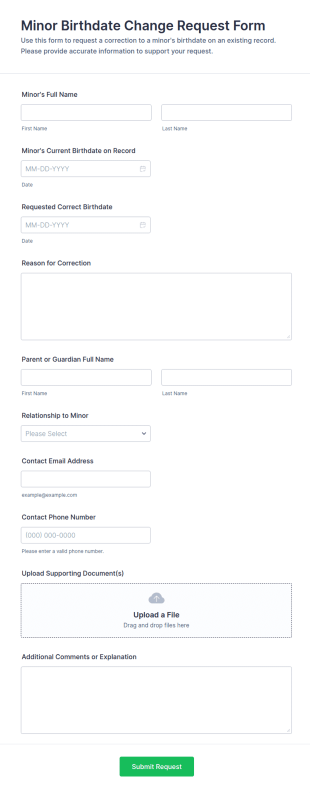 Minor Birthdate Change Request Form Template