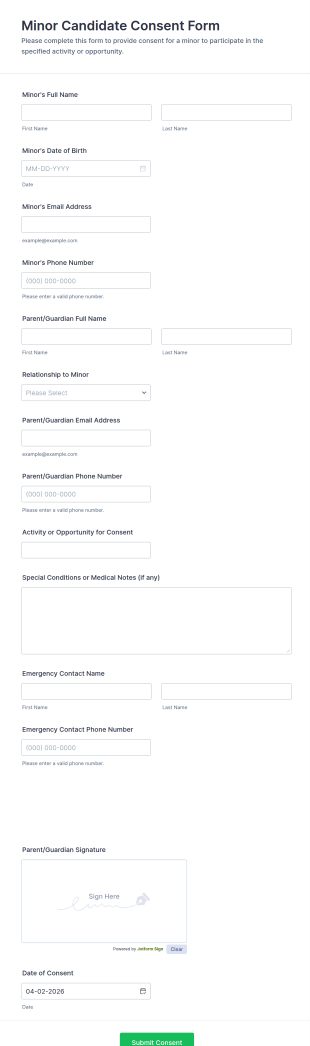 Minor Candidate Consent Form Template