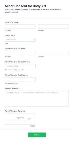 Minor Consent For Body Art Form Template