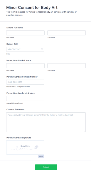 Minor Consent For Body Art Form Template