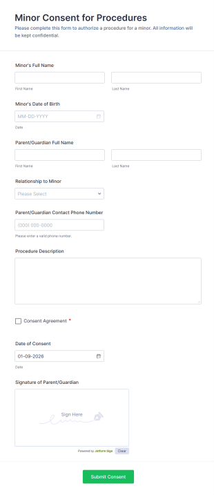 Minor Consent For Procedures Form Template