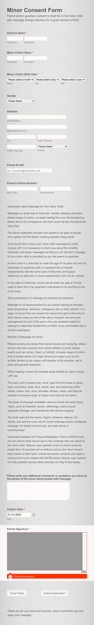 Minor Consent Form Template