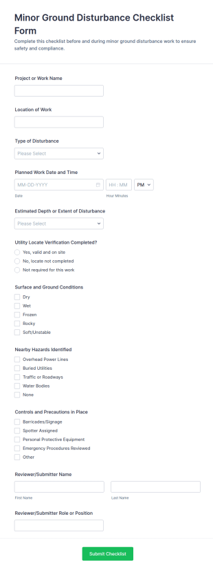 Minor Ground Disturbance Checklist Form Template