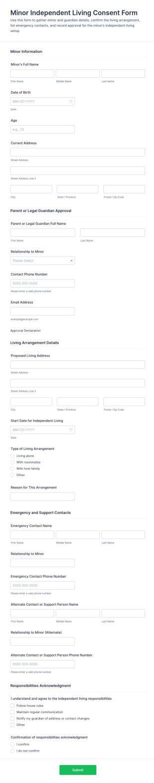 Minor Independent Living Consent Form Template