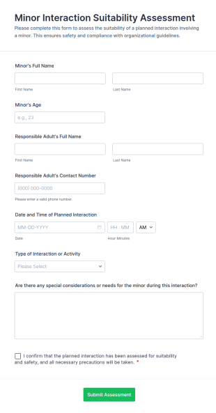 Minor Interaction Suitability Assessment Form Template