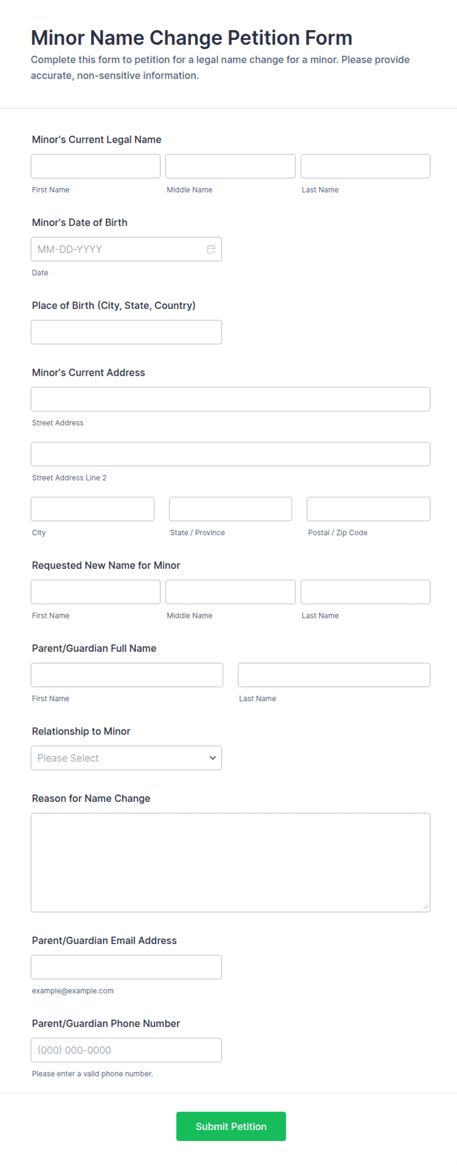 Form Time.pdf Minor Name Change Petition Form Template | Jotform