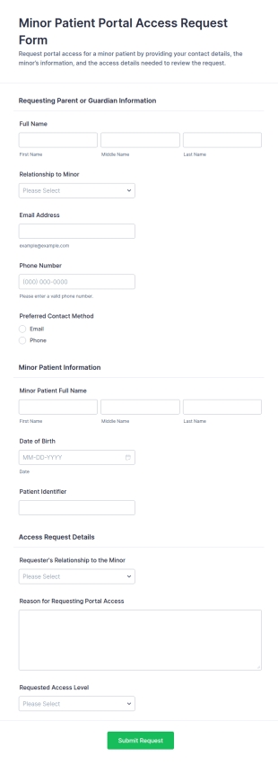 Minor Patient Portal Access Request Form Template
