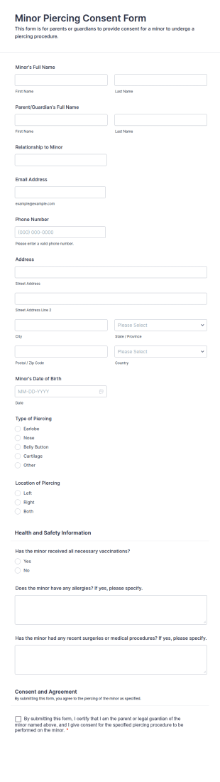 Minor Piercing Consent Form Template